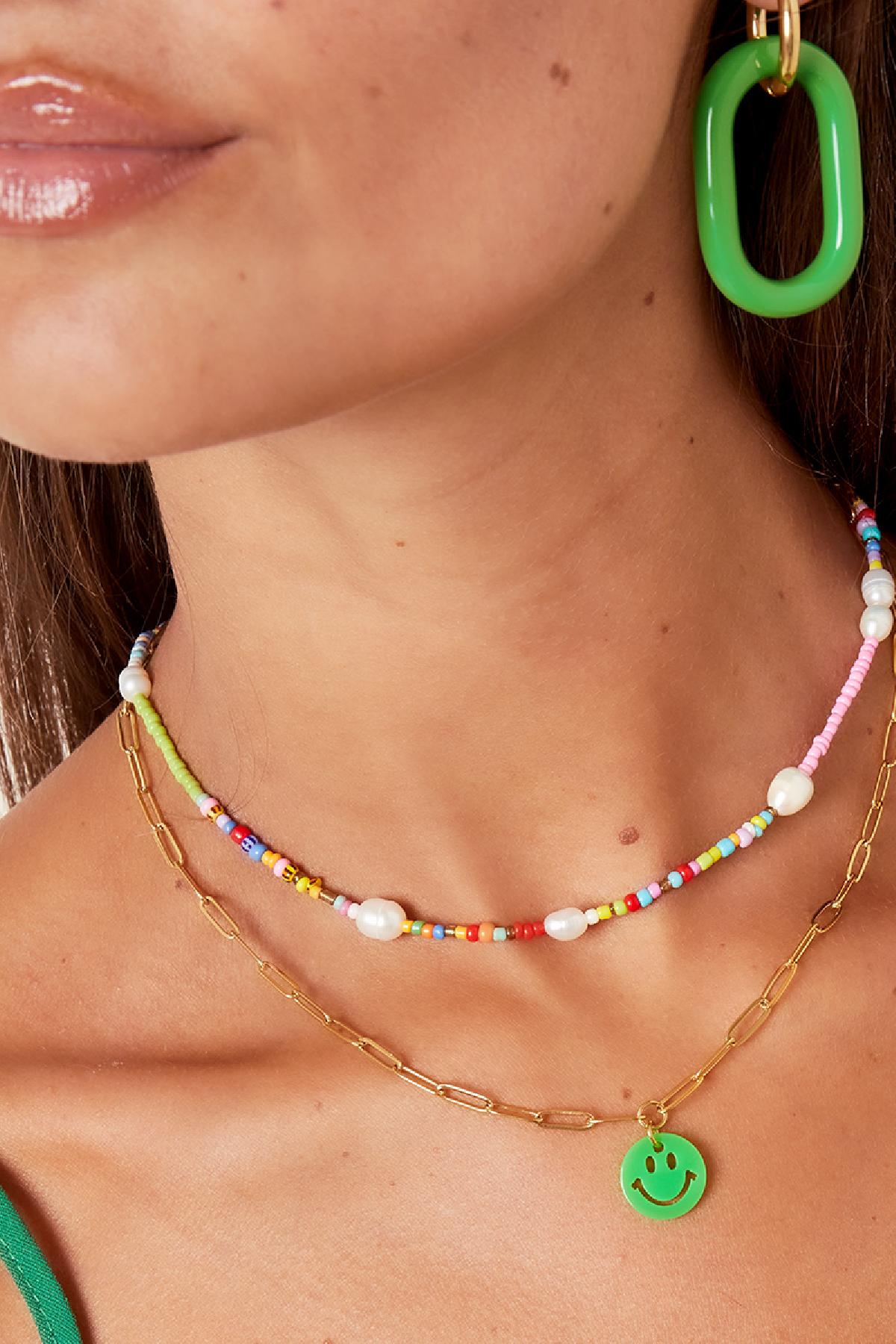 Yetişkin - Renkli gülen kolye - tıknaz zincir Pink & Gold Stainless Steel Resim3